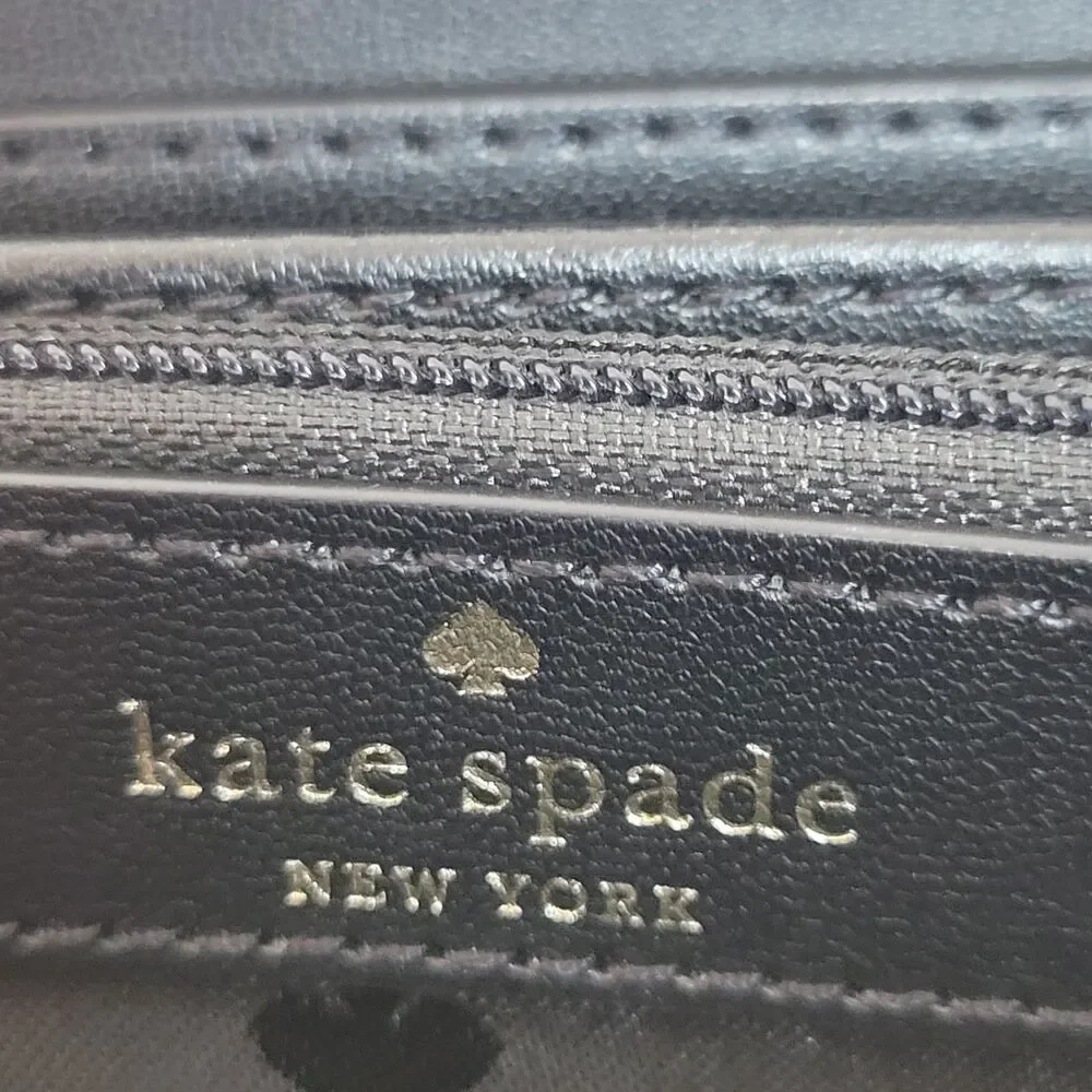 Kate Spade New York Black Leather Zip Around Continental Wallet Gold Tone
